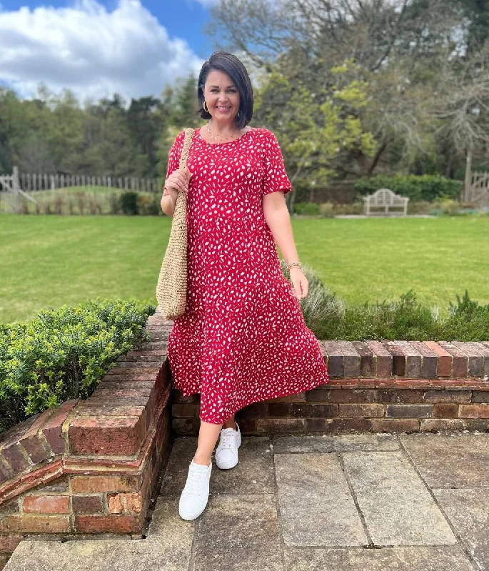 Best Online Boutiques Red Tiered Confetti Smock Dress