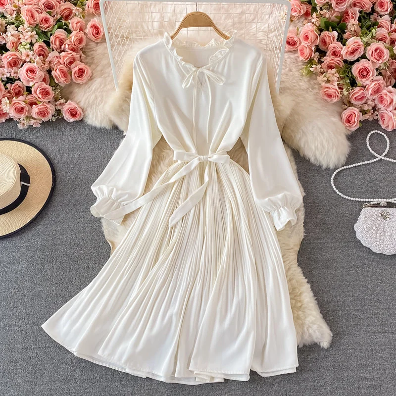 Women's Date Night Outfit Light mature wind waist slim stand collar Pleated Dress  3242