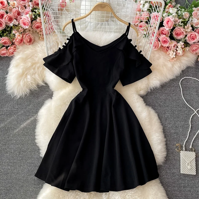 Sophisticated Style Black A line short dress fashion dress  605