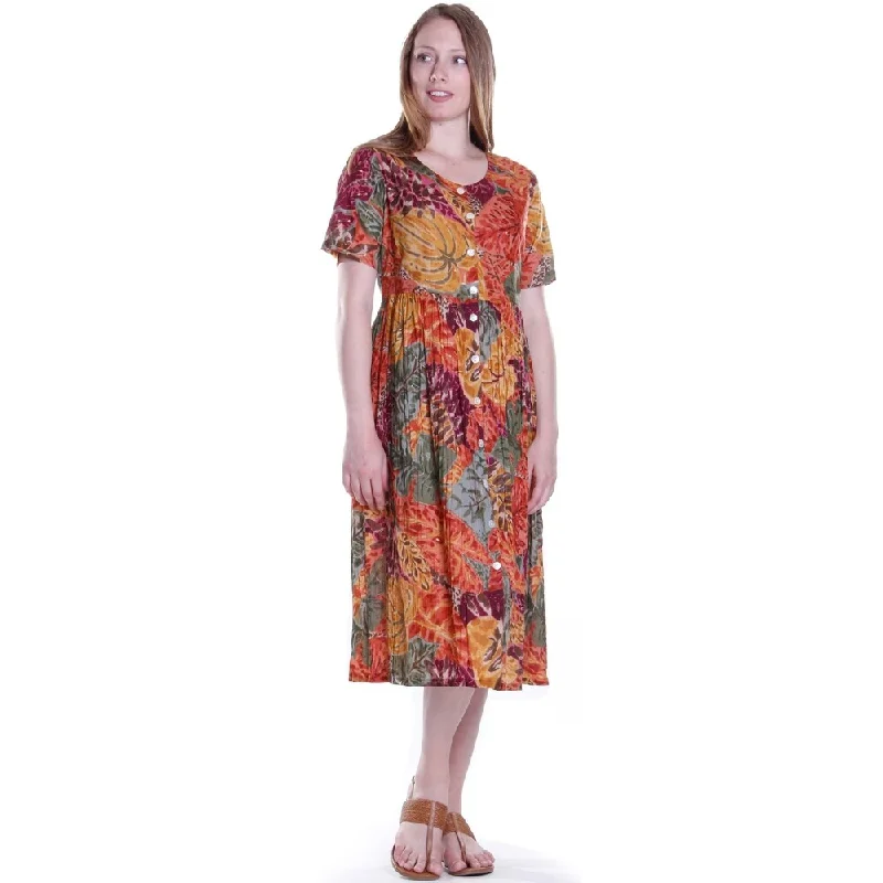 Women's Clothing For Work La Cera Women's Button-Up Printed Rayon Dress