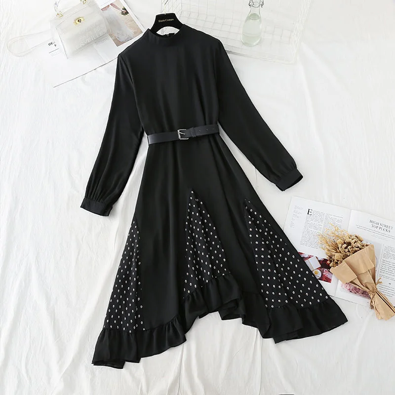 Glamorous Evening Wear Versatile patchwork irregular loose slim French dress  2314