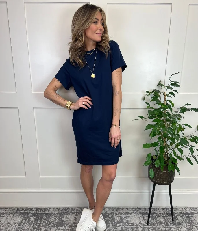 Luxe Women's Fashion Navy Cotton Mini T Shirt Dress