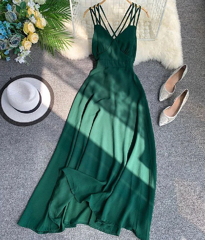 Women's Plus-Size Garments Women's dress A line v neck chiffon backless dress  1227