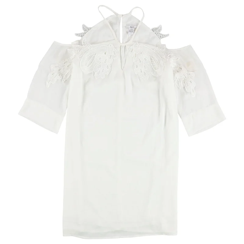Women's Comfortable Clothes For Weekends bar III Womens Lace-Applique Off-Shoulder Dress, White, Small