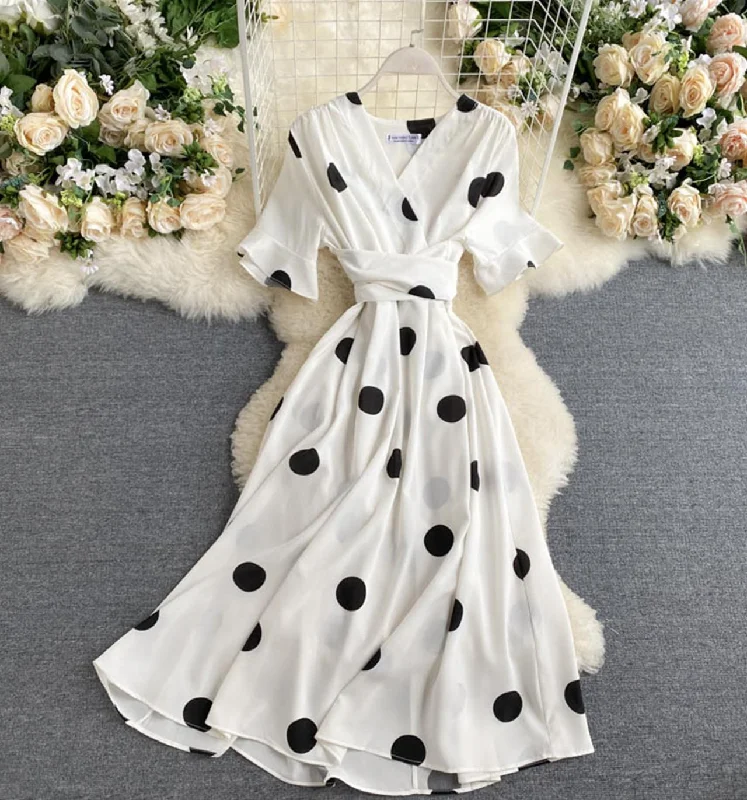 Outfits For Women Simple v neck polka dot dress fashion dress  646