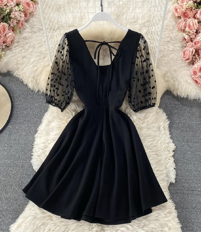 Women's Clothes And Garments Black A line short dress fashion dress  657