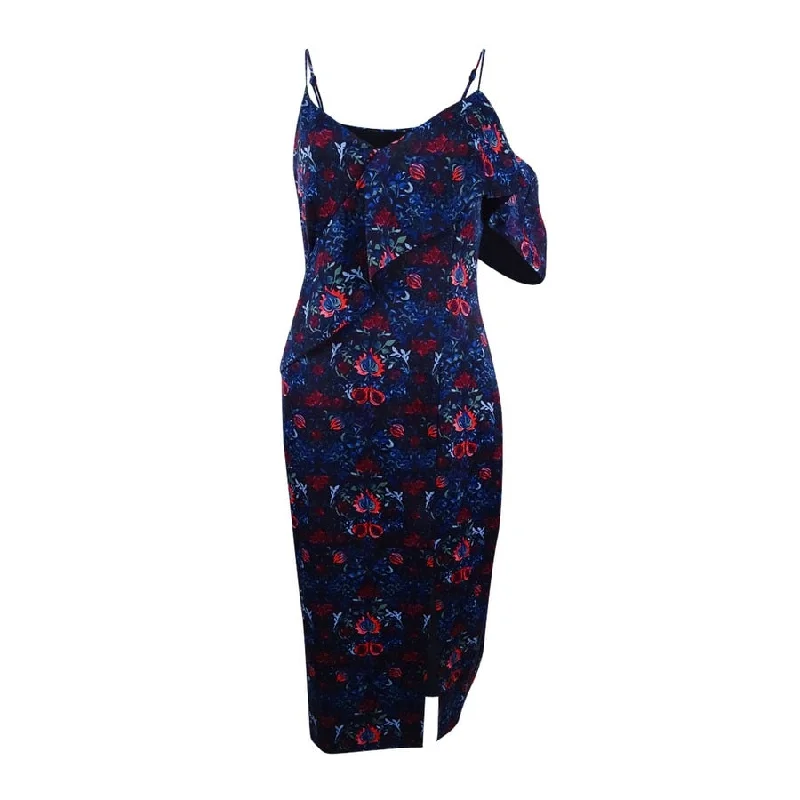 Women's Professional Clothes Rachel Roy Women's Printed Ruffled Cold-Shoulder Dress