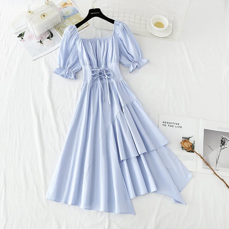 Eclectic Fashion Off shoulder bandage waist slim irregular dress  4233