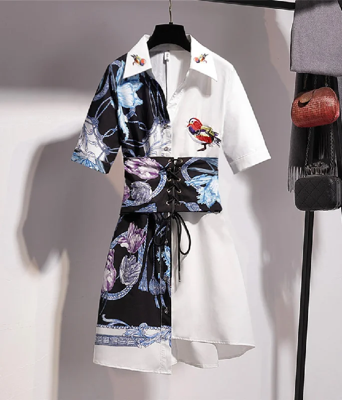Women Fashion Chic irregular stitching dress summer dress  1272