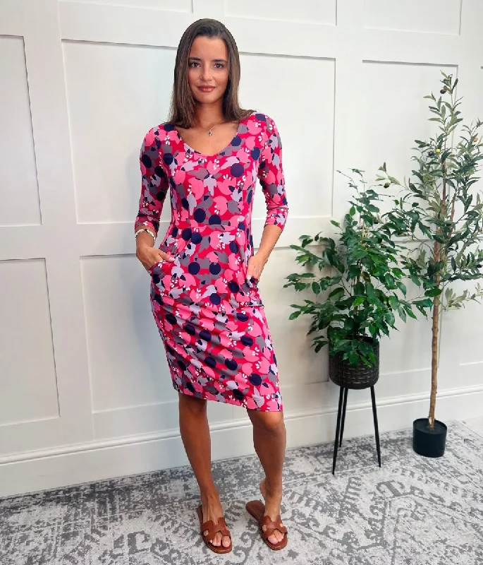 Women's Chic Outfit Pink Tess Floral Jersey Dress