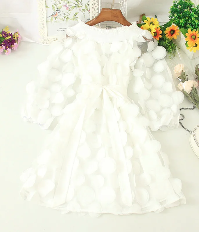 Women's Active Clothing Uniquely designed three-dimensional flower puff sleeve dress  1199