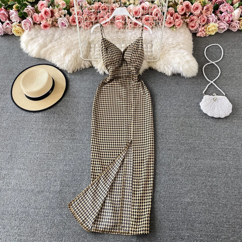 Online Boutiques Best Elegant V-neck open back split dress  3308