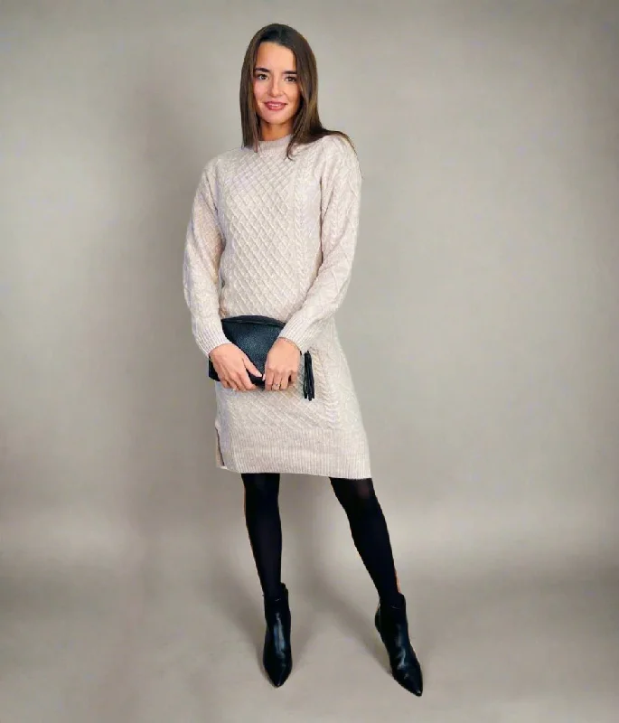 Fashion-Forward Women's Clothing Natural Cable Knit Jumper Dress