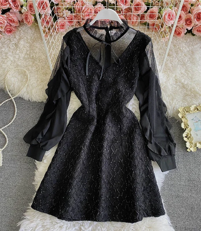 Best Online Boutiques Black A line see through dress short dress  856