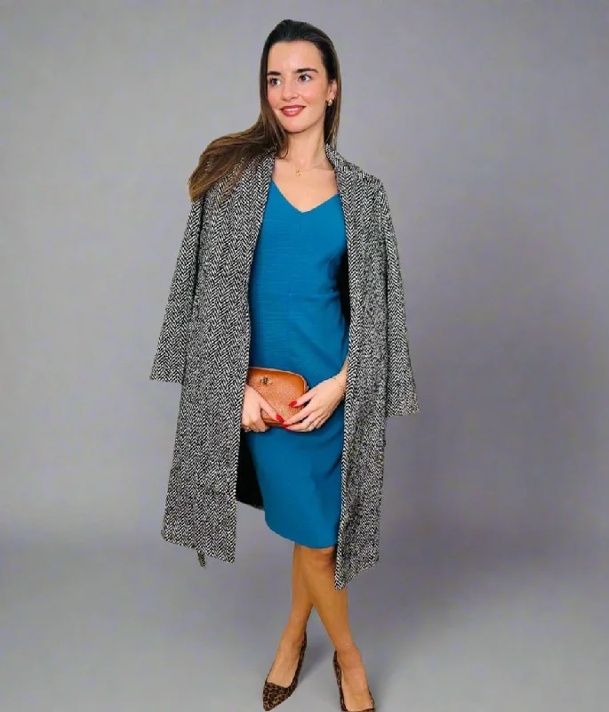 Woman Clothing Teal Ottoman Ribbed V Neck Dress