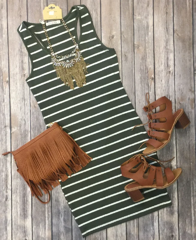 Women's Clothing Online Striped Tank Dress: Olive