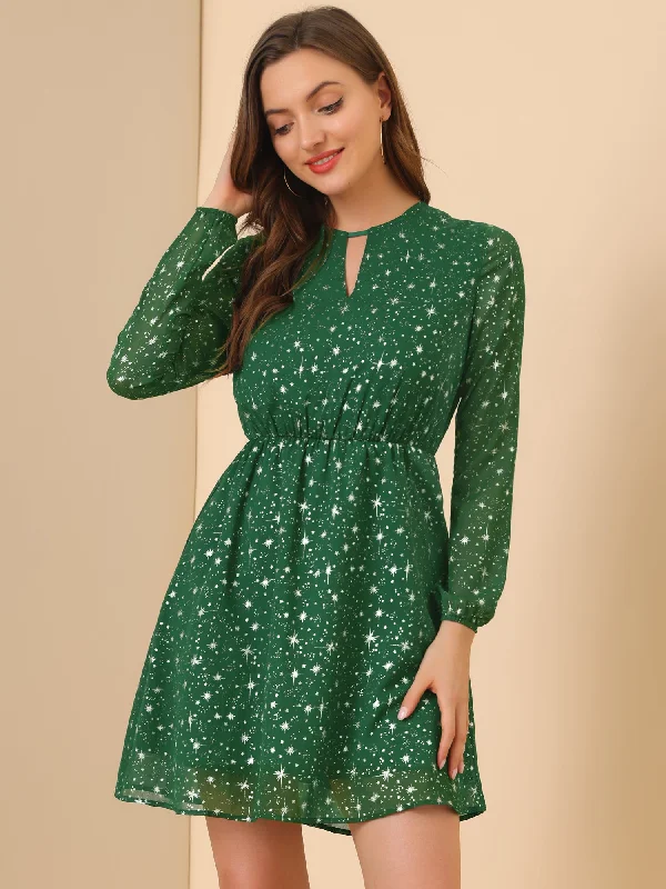 Comfortable Clothes Vintage Flared Gilding Metallic Shiny Star A-Line Dress