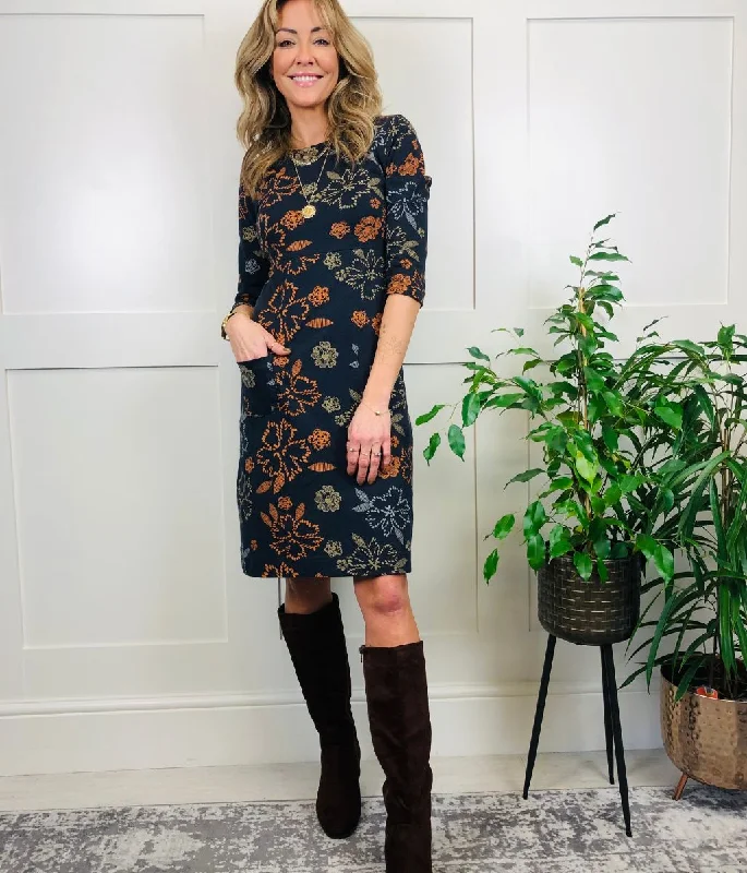 Timeless Elegance Navy Starshine Printed Pocket Dress