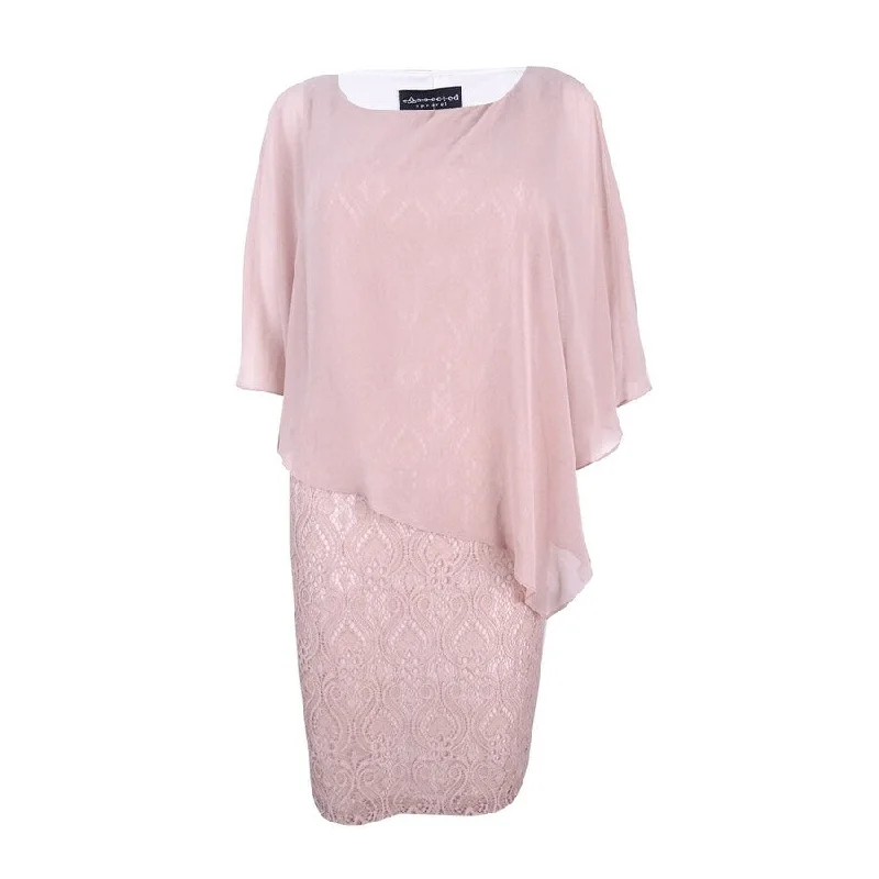 Women's Occasion Wear Clothing Connected Women's Lace Cold-Shoulder Cape Dress