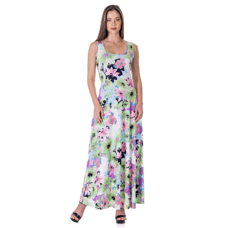 Minimalist Women's Fashion Clothing 24seven Comfort Apparel Womens Pastel Floral Scoop Neck A Line Sleeveless Maxi Dress Minimalist Women's Fashion Clothing 24seven Comfort Apparel Womens Pastel Floral Scoop Neck A Line Sleeveless Maxi Dress