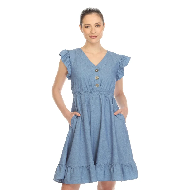Classic Clothes For Women White Mark Womens Ruffle Sleeve Babydoll Dress VNeck White Cotton Sizes S3X