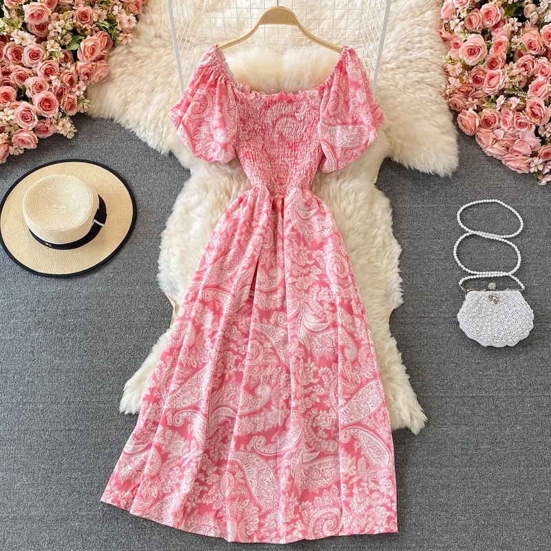 Classic Women's Fashion Slim square neck bubble sleeve dress  3061