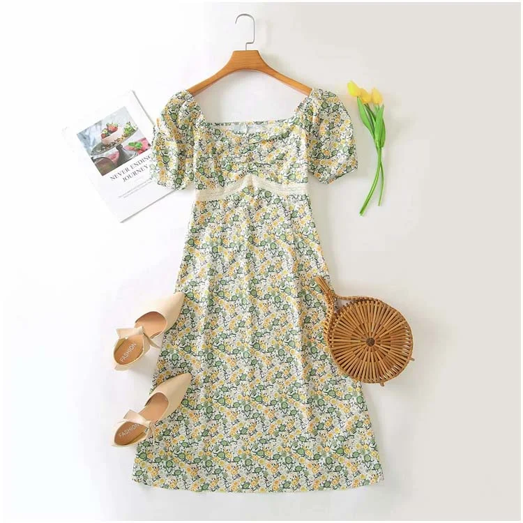 Comfortable Loungewear for Women Light mature fashion fresh broken flower long dress  7130