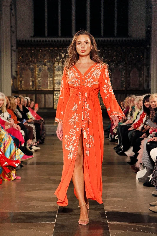 Women's Clothes For Outdoor Events Mira Embroidered Dress Coral