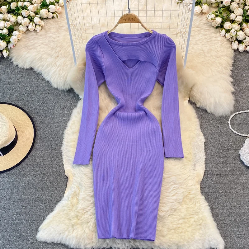 Charming Women's Clothes For Special Events Fashion open chest sexy knitted dress  3754