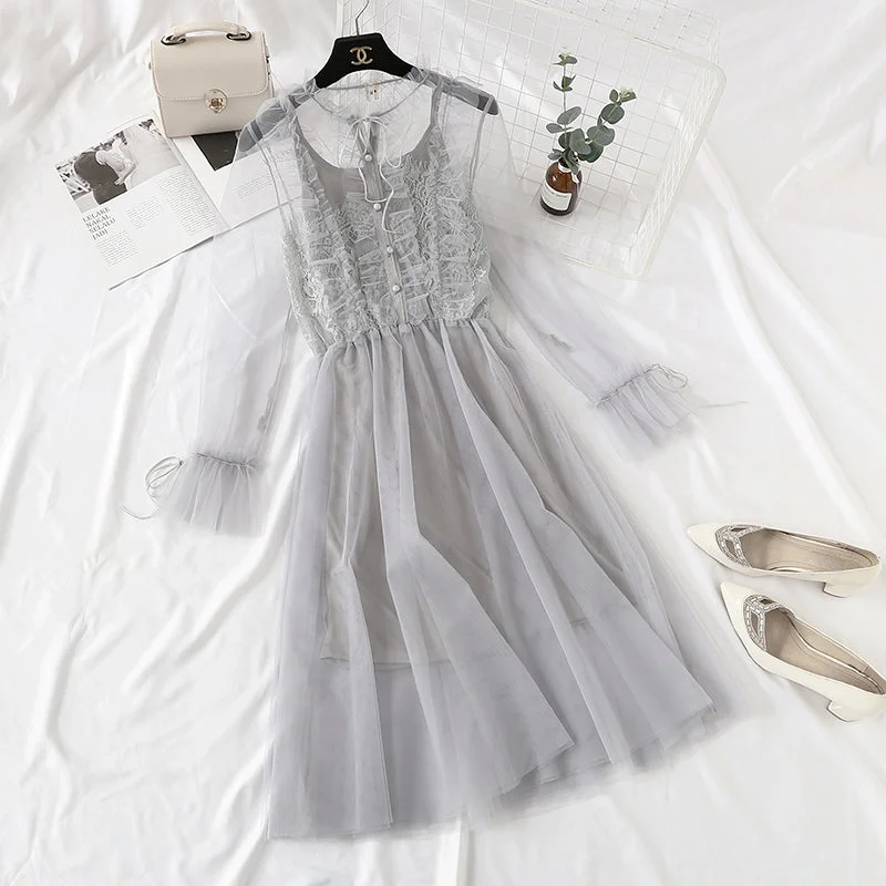 Affordable Fashion for Women Lace net dress French elegant palace style  4364