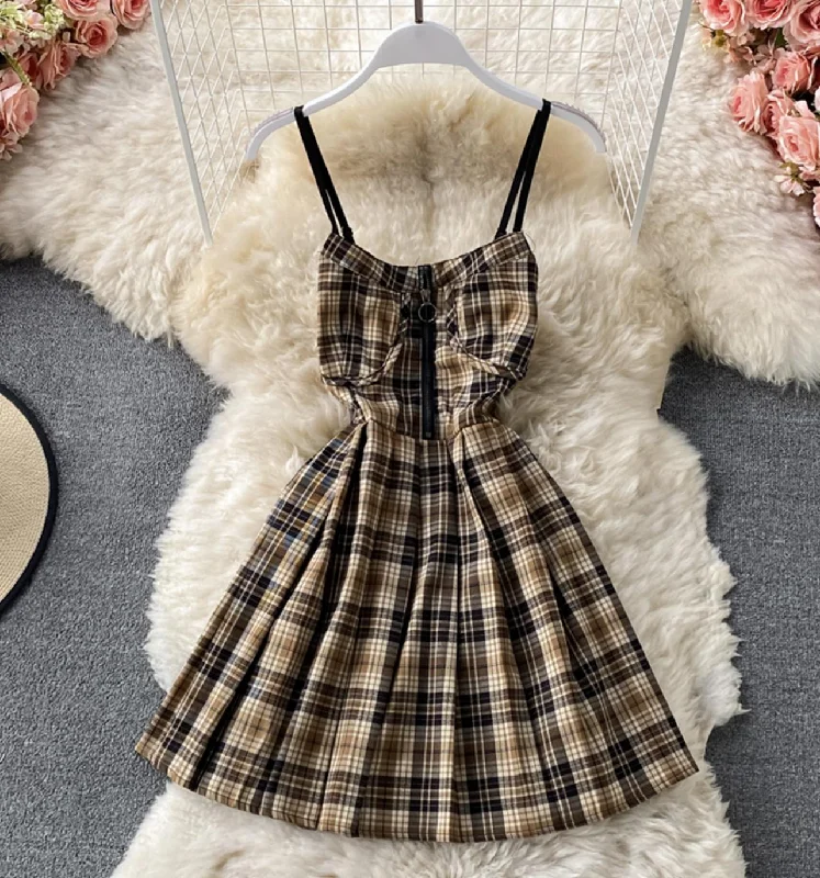 Women's Work Outfit For The Office Cute plaid short A line dress  679