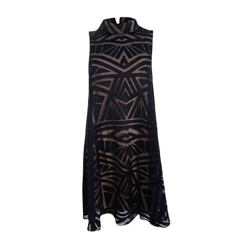 Charming Women's Outfit For Special Occasions Vince Camuto Women's Mock-Neck Burnout Trapeze Dress (6, Black)