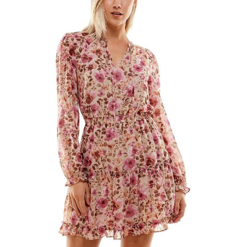 Affordable Online Boutiques Juniors Womens Floral Print Polyester Fit & Flare Dress