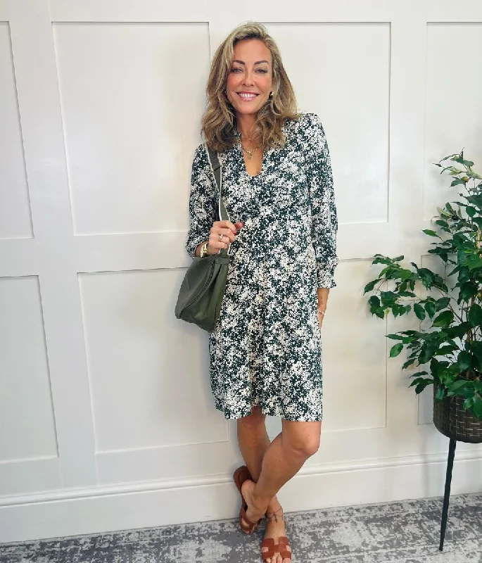 Women's Weekend Outfit Green & Cream Clemence Dress