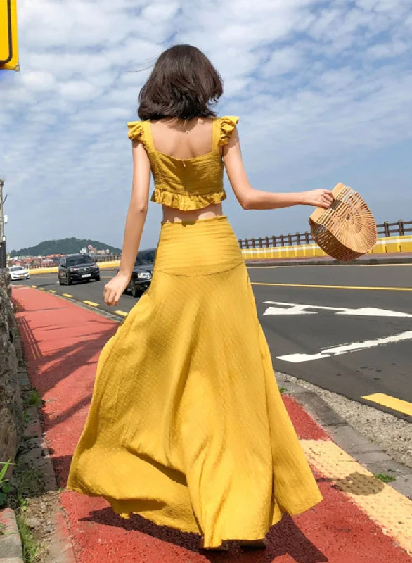Women's Clothing Online Sale Cute yellow two pieces dress summer dress  1216