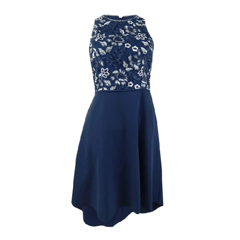 Timeless Elegance Aidan Mattox Women's Embellished Crepe Dress (4, Navy)