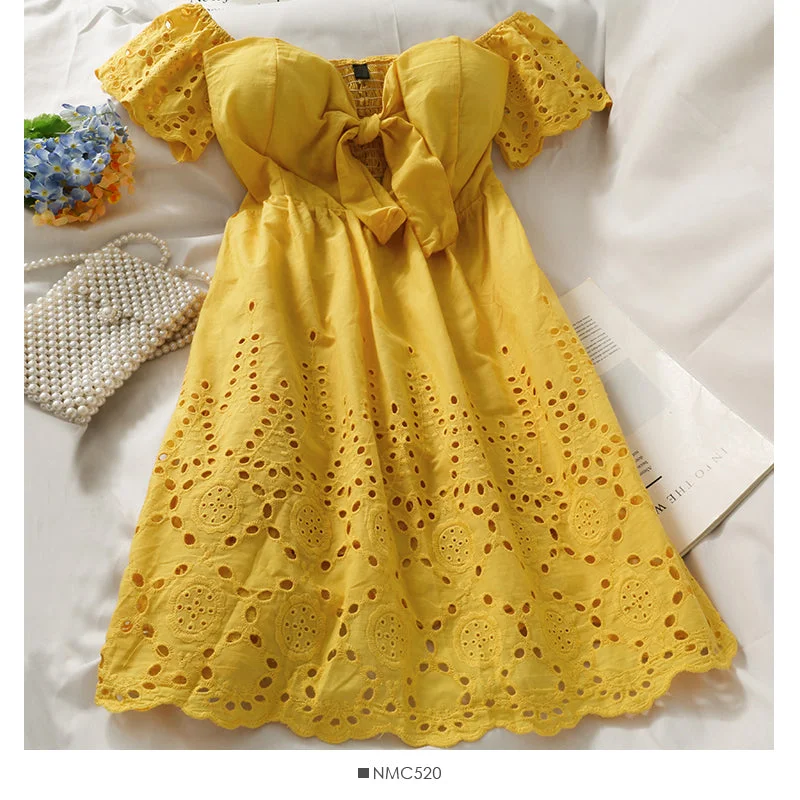 New Arrival Discount Bow neckline off shoulder high waist dress  2706