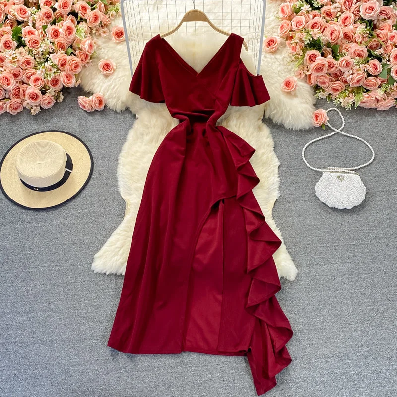 Laid-Back Elegance V-neck dress high-end atmospheric split skirt  2999