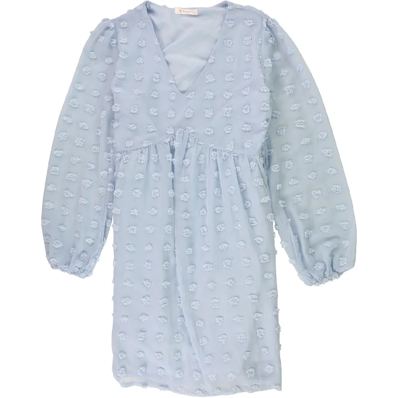Women's Holiday Outfit Kirundo Womens Puff Dots High Waist Dress, Blue, Medium