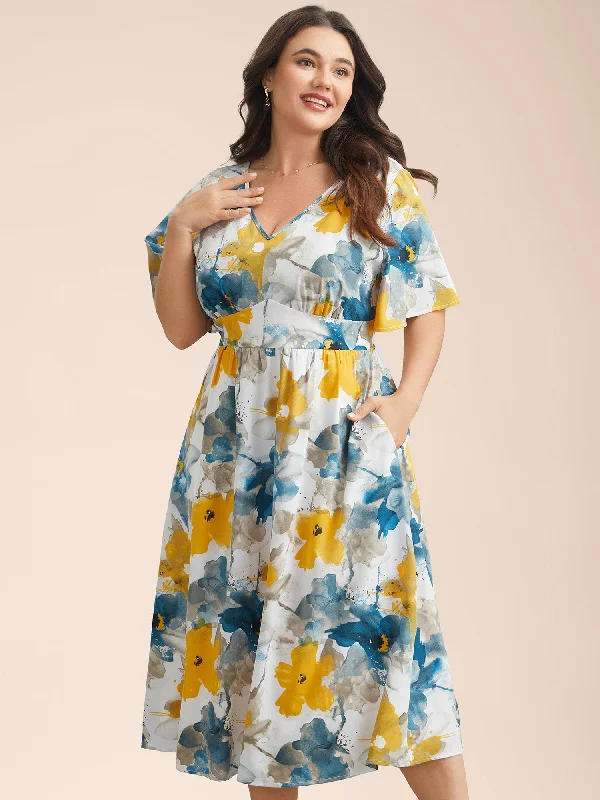 Fashionable Dresses for Women Floral Wrap Neck Fit & Flare Dress