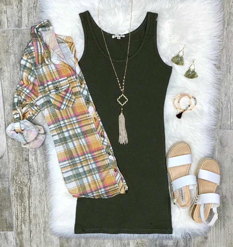 End Of Season Sale Clothing Basic Tank Dress - Olive