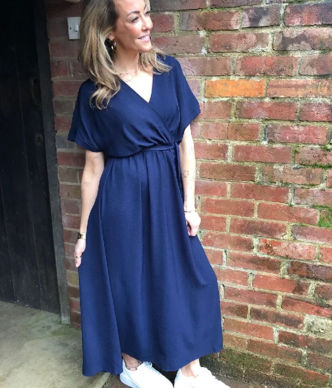 Women's Travel Garments Navy Belted Midaxi Dress