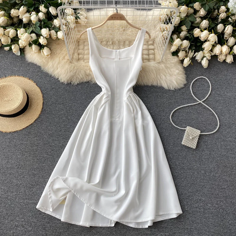 Fashionable Tops for Women White A line short dress fashion dress  461