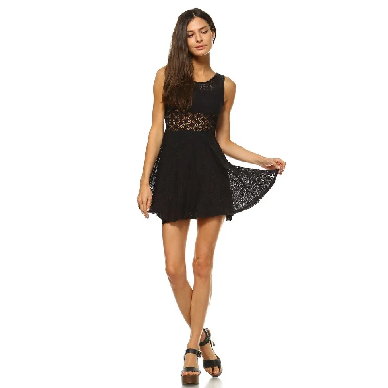 Women's Trendy Clothing White Mark Fit and Flare Crochet Lace insert Dress