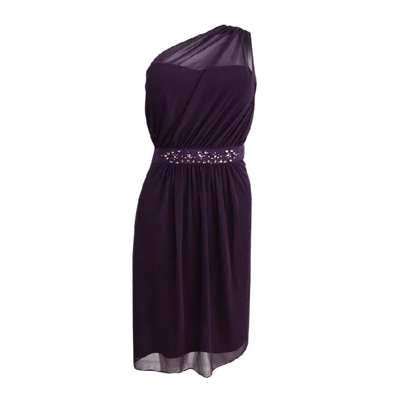Earthy Tones Adrianna Papell Women's One-Shoulder Embellished Dress