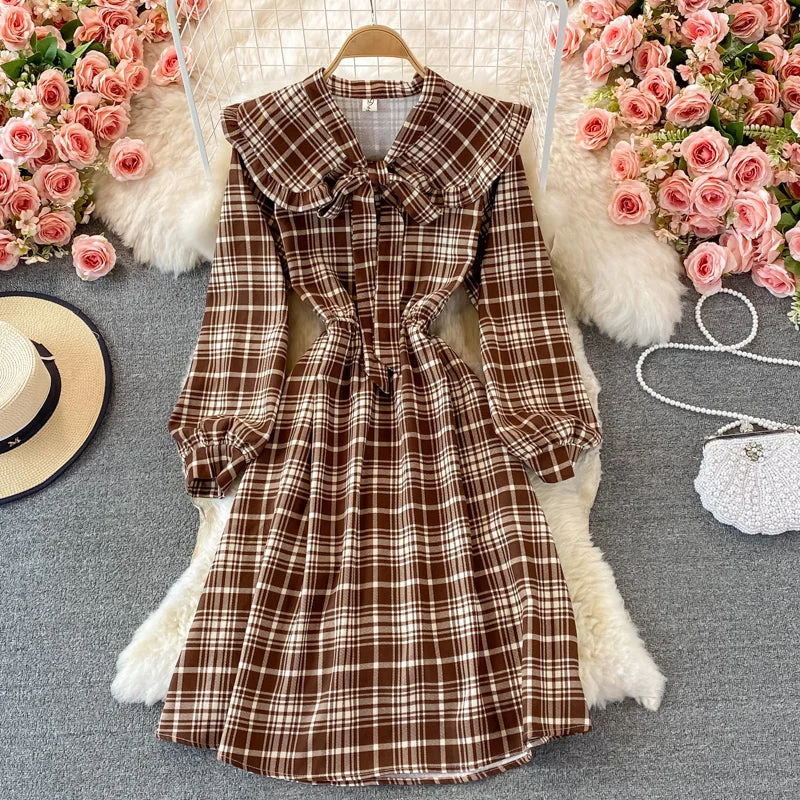 Women's Vintage Garments Doll neck bow tie tie mid length dress  3008