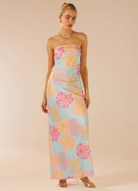 Women's Sporty Chic Clothes No Service Satin Maxi Dress - Spring Floral