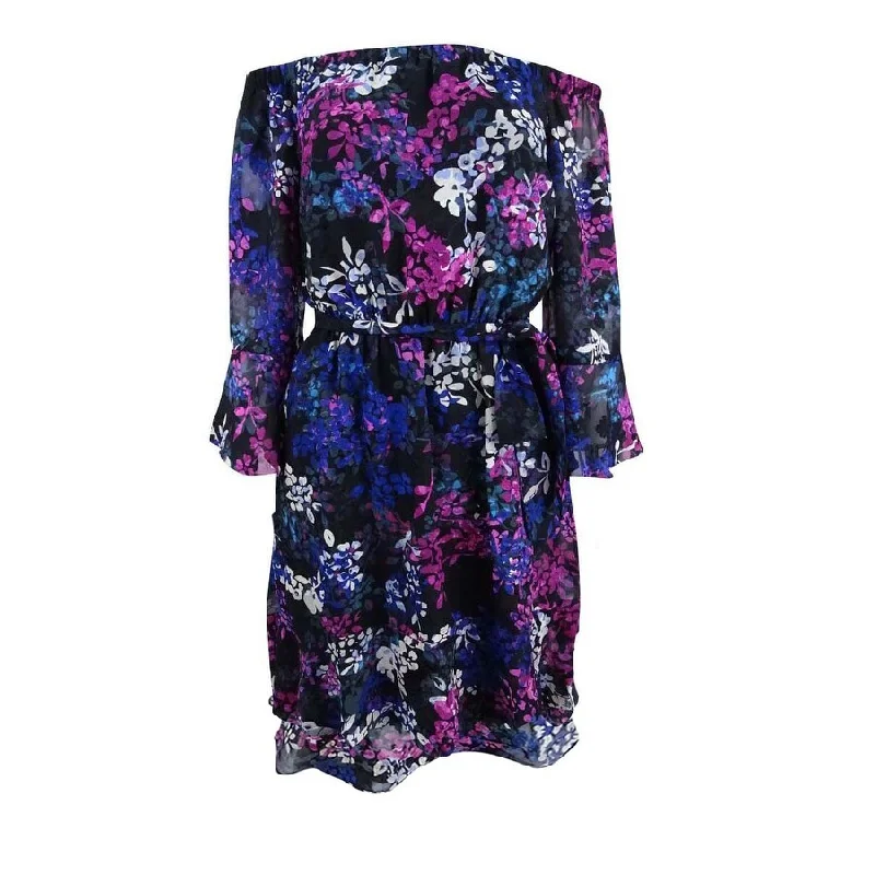 Women's Seasonal Wardrobe Clothing Rachel Roy Women's Printed Belted Off-The-Shoulder Dress