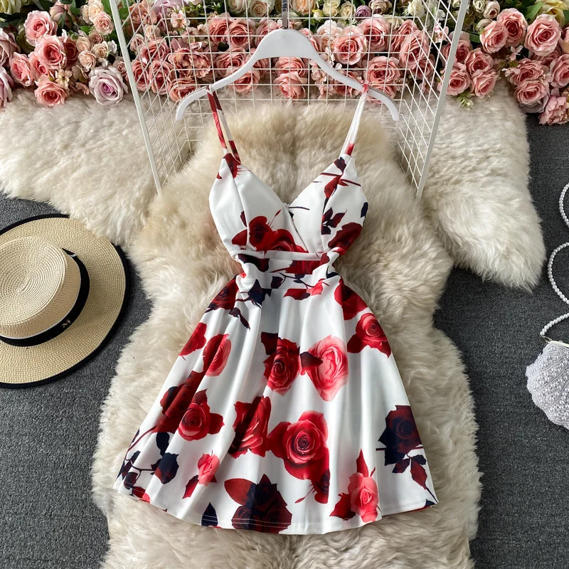 Online Clothing Stores Temperament print slim back A-line dress  2807