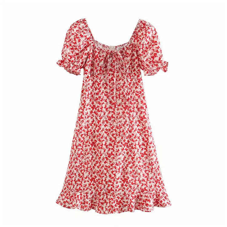 Women's Transitional Garments French retro girl sweet butterfly print dress  7072